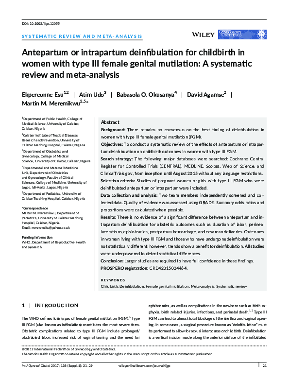 (PDF) Antepartum or intrapartum deinfibulation for childbirth in women ...