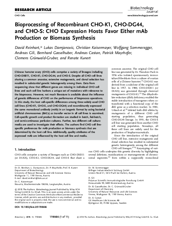 (PDF) Bioprocessing of Recombinant CHO-K1, CHO-DG44, and CHO-S: CHO ...