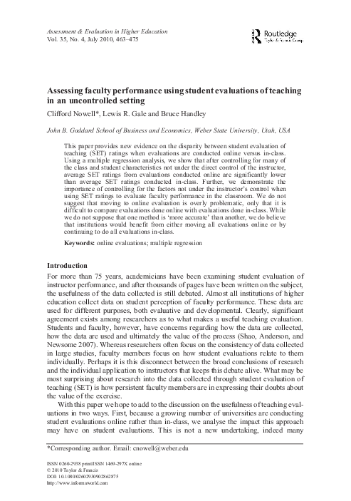 (PDF) Assessing faculty performance using student evaluations of ...