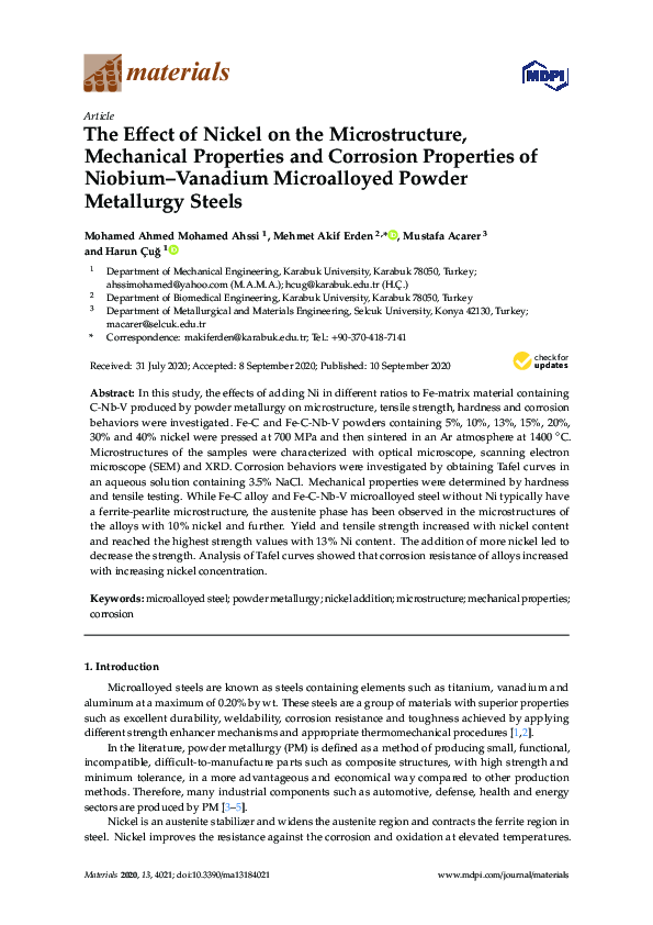 (PDF) The Effect of Nickel on the Microstructure, Mechanical Properties ...