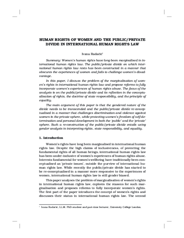 (PDF) Human Rights of Women and the Public/Private Divide in ...