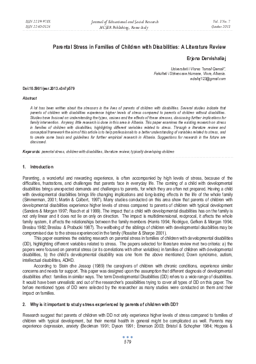 (PDF) Parental Stress in Families of Children with Disabilities: A ...