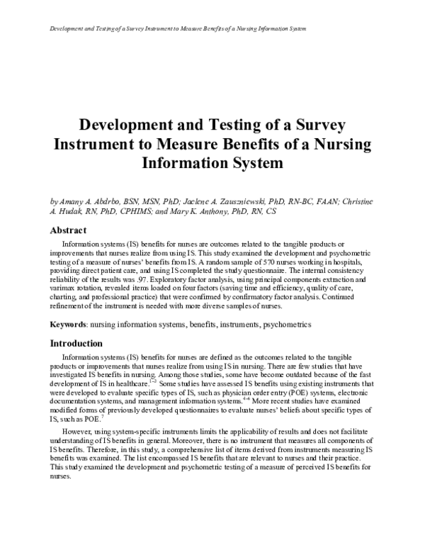 (PDF) Development and testing of a survey instrument to measure ...