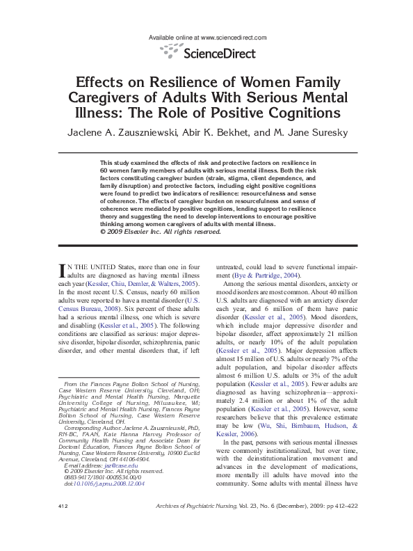 (PDF) Effects on Resilience of Women Family Caregivers of Adults With ...
