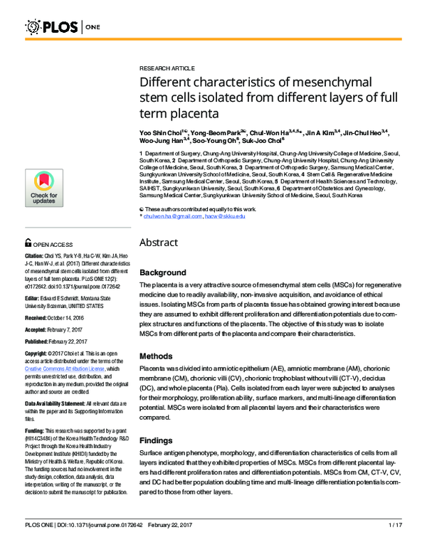(PDF) Different characteristics of mesenchymal stem cells isolated from ...