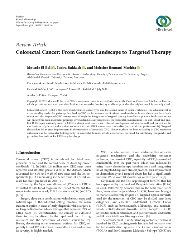 (PDF) Colorectal Cancer: From Genetic Landscape to Targeted Therapy