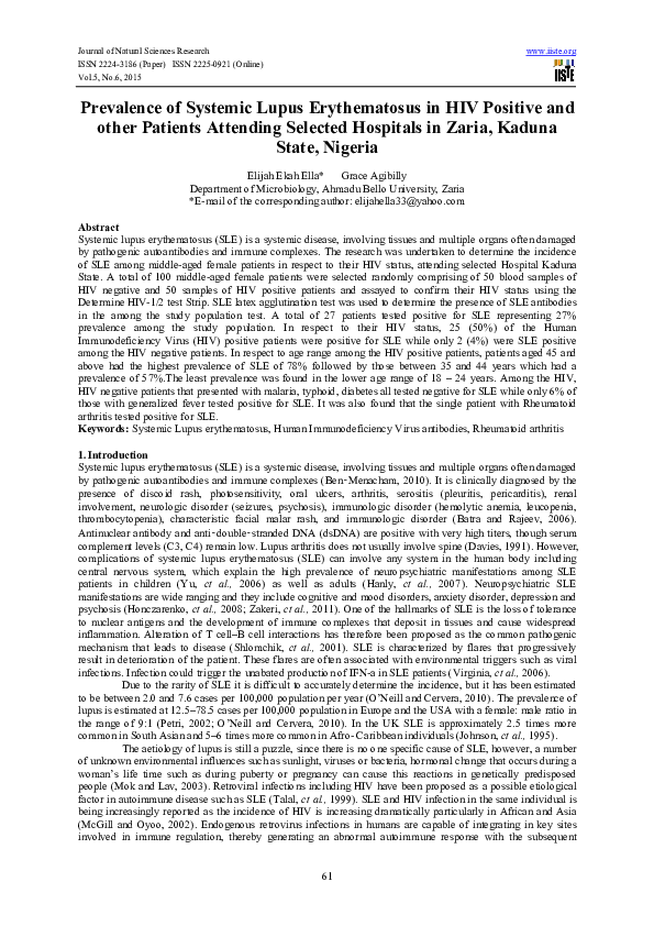 (PDF) Prevalence of Systemic Lupus Erythematosus in HIV Positive and ...