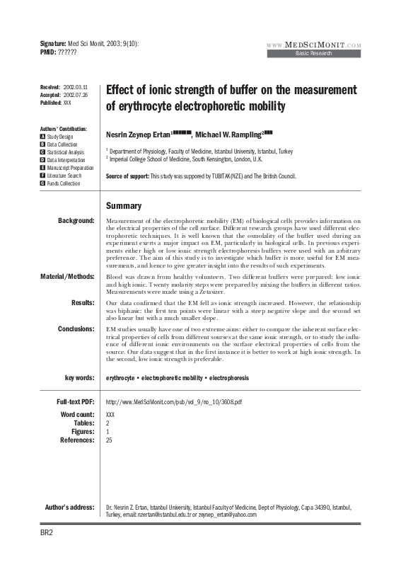 (PDF) Effect of ionic strength of buffer on the measurement of ...