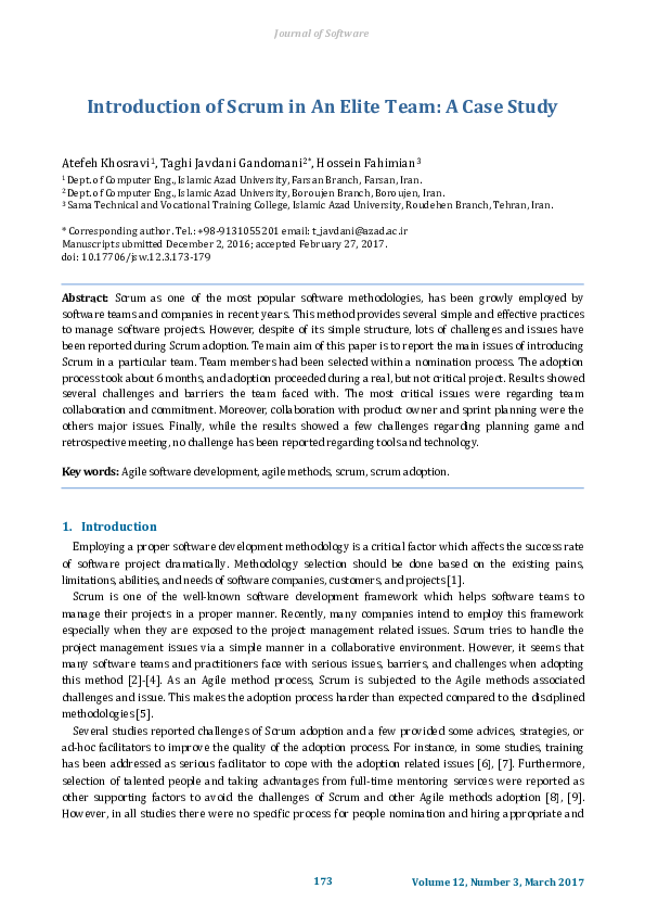 (PDF) Introduction of Scrum in An Elite Team: A Case Study