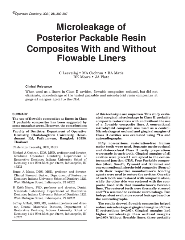(PDF) Microleakage of posterior packable resin composites with and