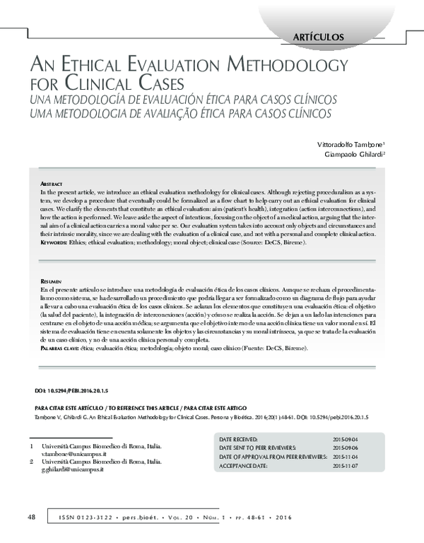 (PDF) An Ethical Evaluation Methodology for Clinical Cases