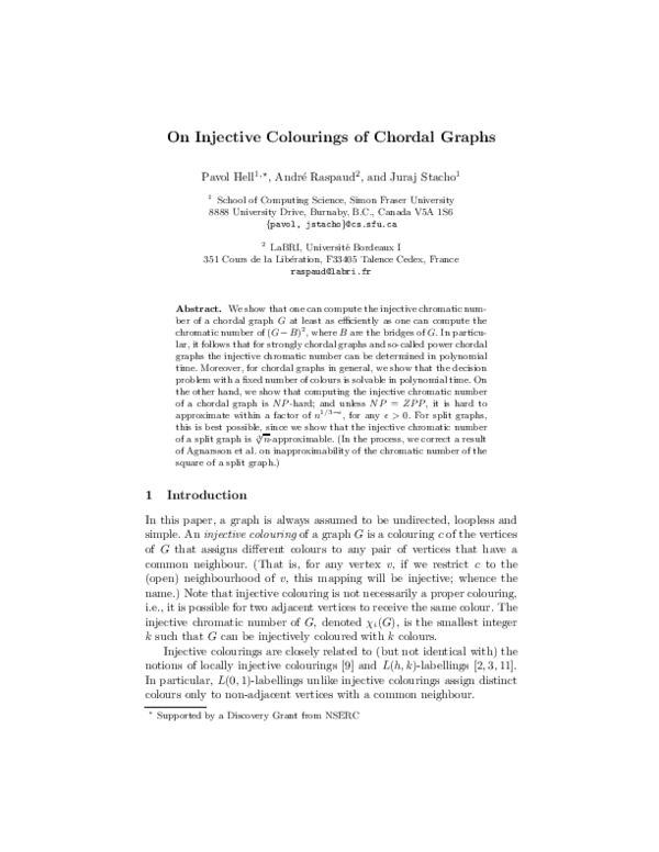 (PDF) On 2-Subcolourings of Chordal Graphs