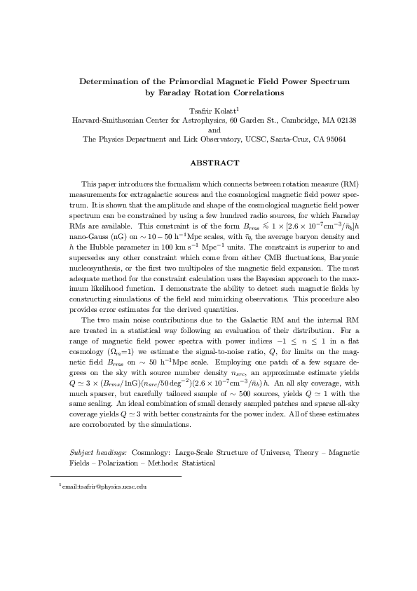 (PDF) Determination of the Primordial Magnetic Field Power Spectrum by ...