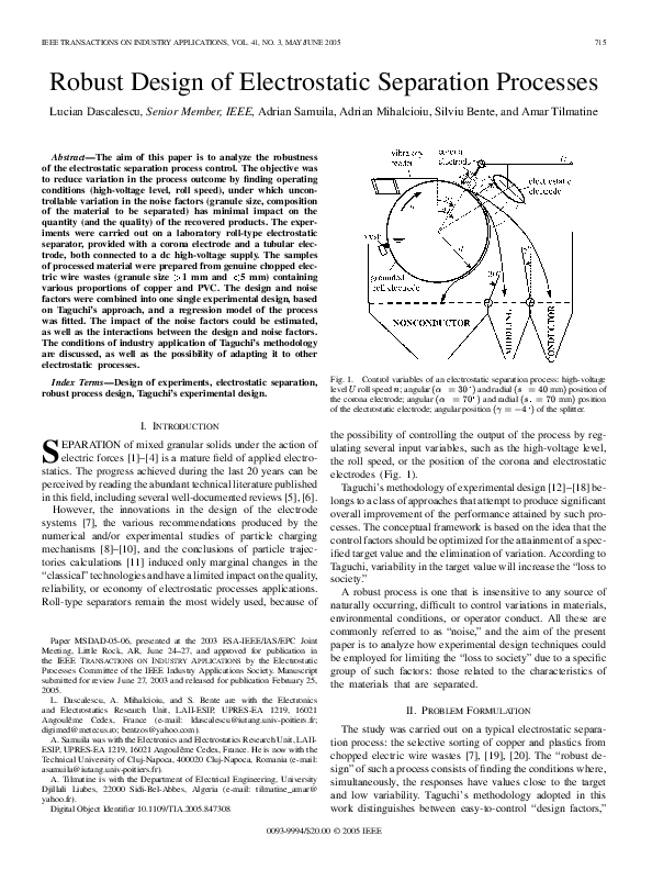 (PDF) Robust design of electrostatic separation processes
