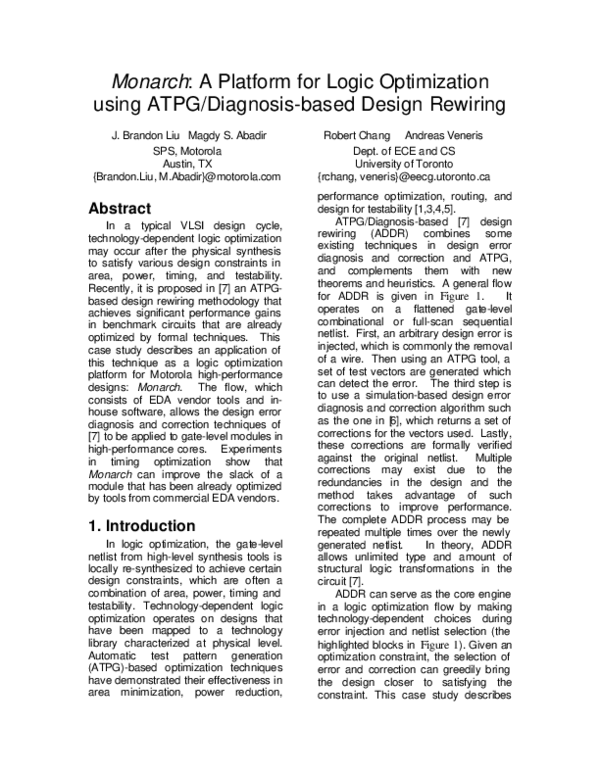 (PDF) Monarch: A Platform for Logic Optimization using ATPG/Diagnosis ...