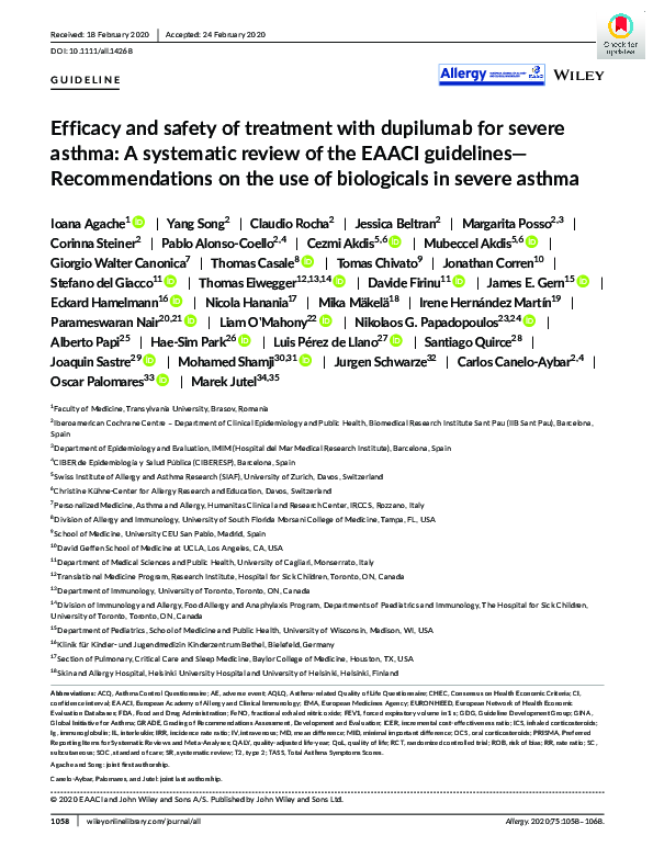 (PDF) Efficacy and Safety of treatment with dupilumab for severe asthma
