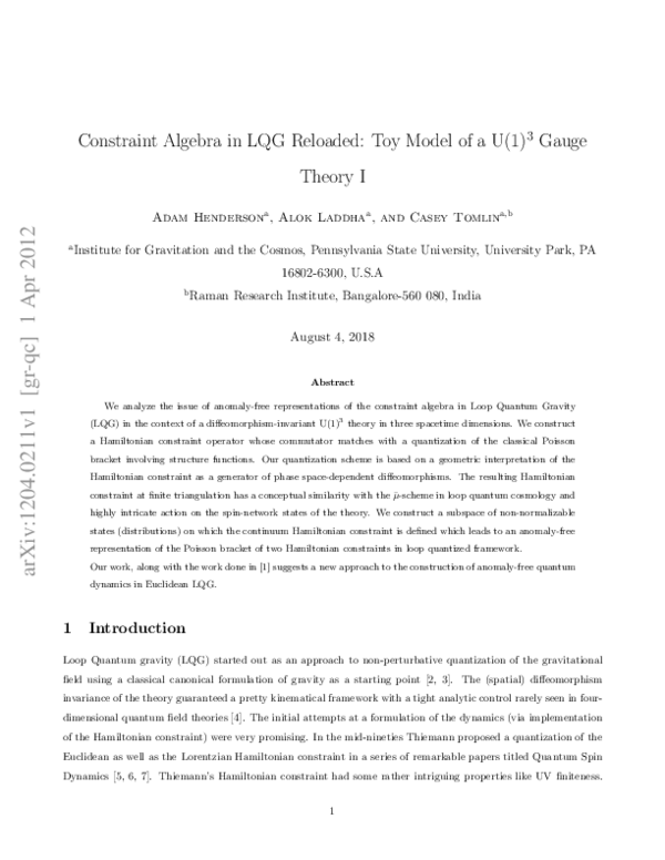 (PDF) Constraint algebra in loop quantum gravity reloaded. I. Toy model ...