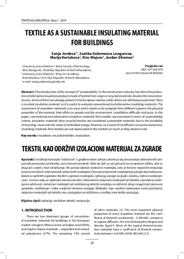 (PDF) Textile as a sustainable insulating material for buildings Kiro