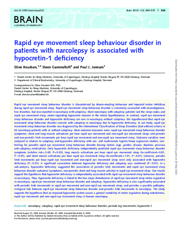 (PDF) Rapid eye movement sleep behaviour disorder in patients with ...