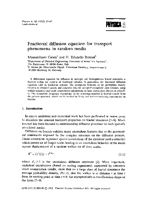 (PDF) Fractional diffusion equation for transport phenomena in random media