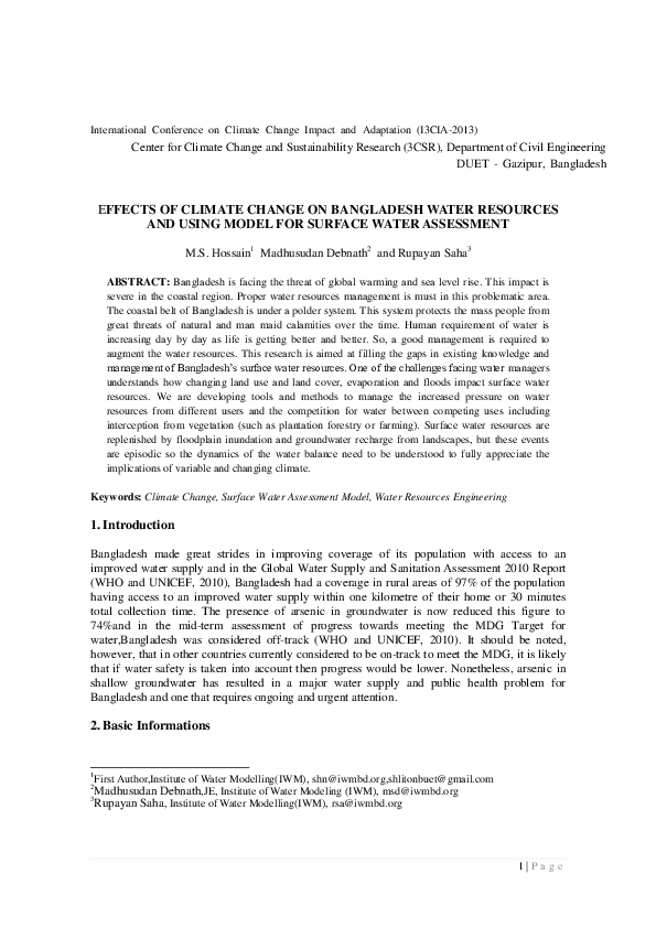 (PDF) Effects of Climate Change on Bangladesh Water Resources and Using ...