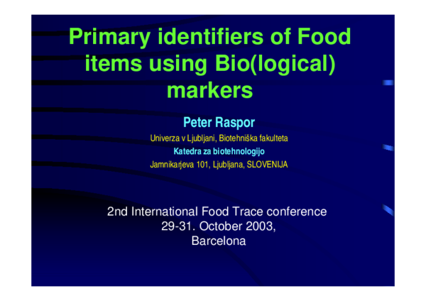 (PDF) Primary identifiers of Food items using Bio(logical) markers