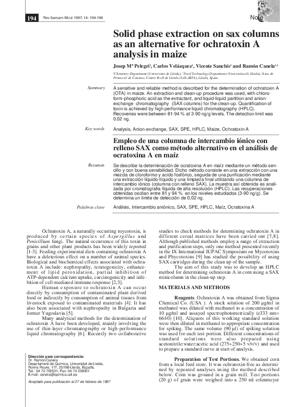 (PDF) Solid phase extraction on sax columns as an alternative for ...
