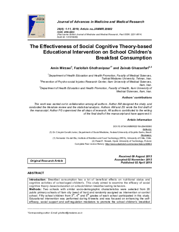 (PDF) The Effectiveness of Social Cognitive Theory-based Educational ...