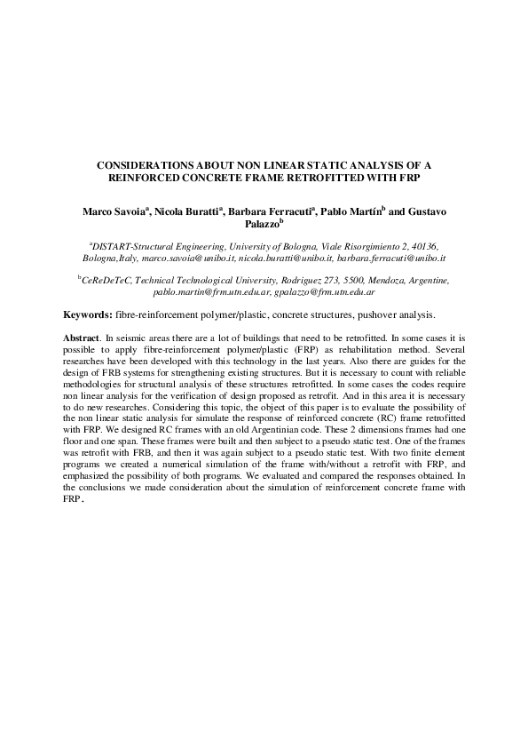 (PDF) Considerations About Non Linear Static Analysis of a Reinforced ...