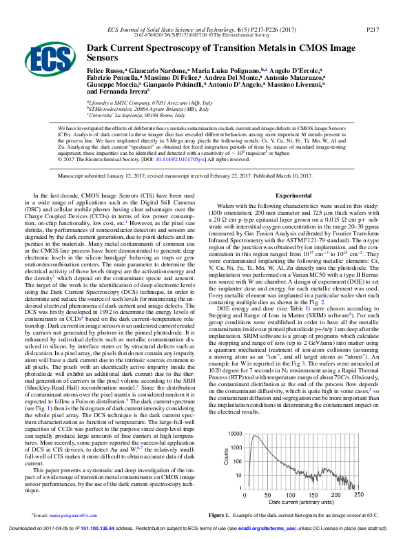 (PDF) Dark Current Spectroscopy of Transition Metals in CMOS Image Sensors
