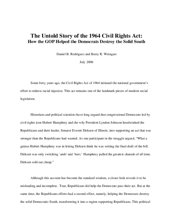 (PDF) The Untold Story of the 1964 Civil Rights Act: How the GOP Helped ...
