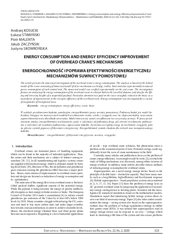 (PDF) Energy consumption and energy efficiency improvement of overhead ...