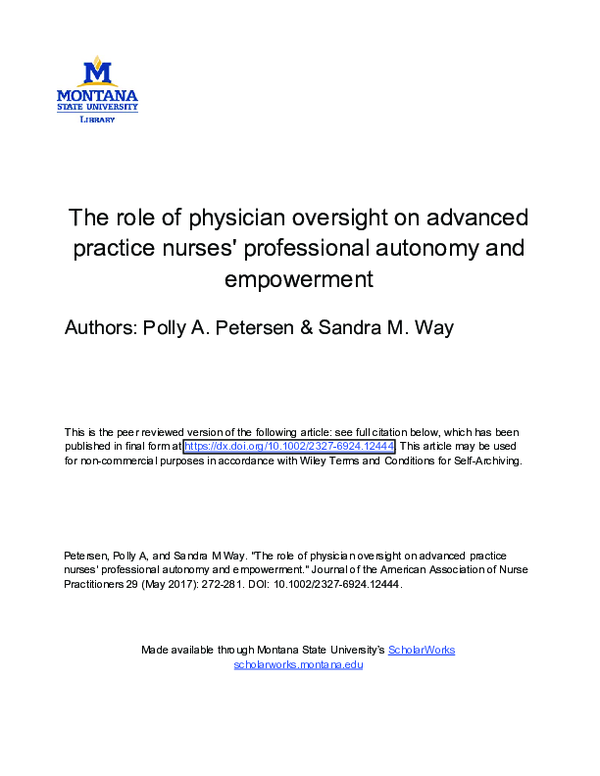 (PDF) The role of physician oversight on advanced practice nurses ...