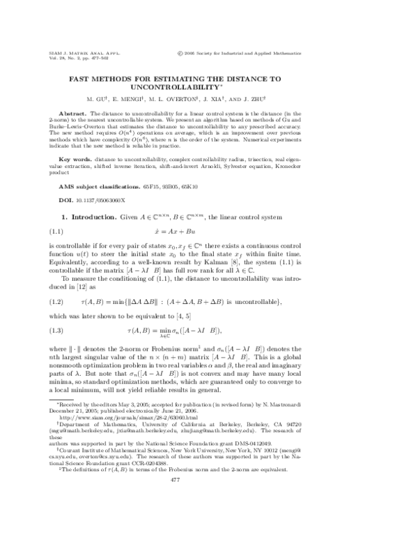(PDF) Fast methods for estimating the distance to uncontrollability