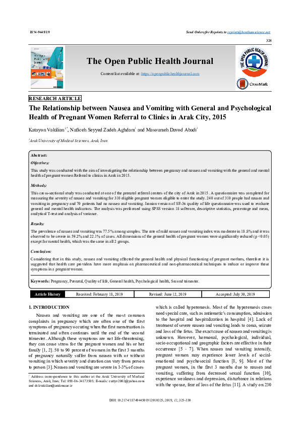 (PDF) The Relationship between Nausea and Vomiting with General and ...
