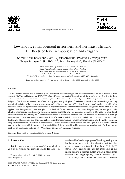 (PDF) Lowland rice improvement in northern and northeast Thailand