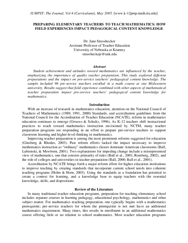 (PDF) Preparing elementary teachers to teach mathematics: How field ...
