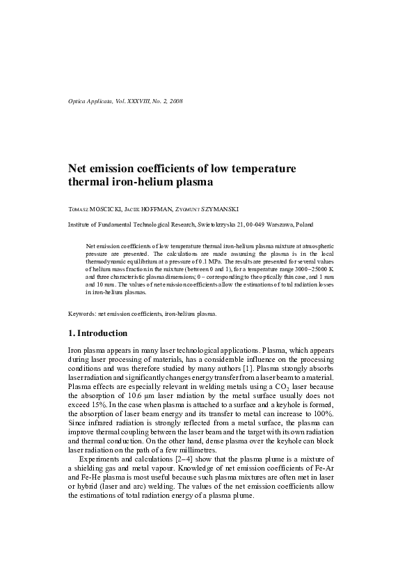(PDF) Net emission coefficients of low temperature thermal iron-helium ...