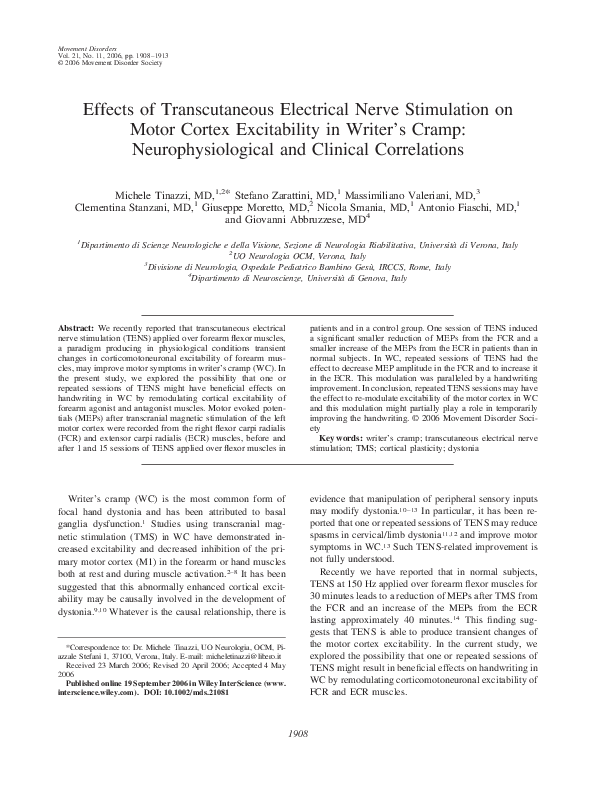 (PDF) Effects of transcutaneous electrical nerve stimulation on motor ...