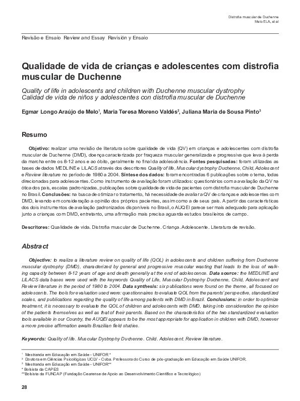 (PDF) Qualidade De Vida De Crianças e Adolescentes Com Síndrome De Down