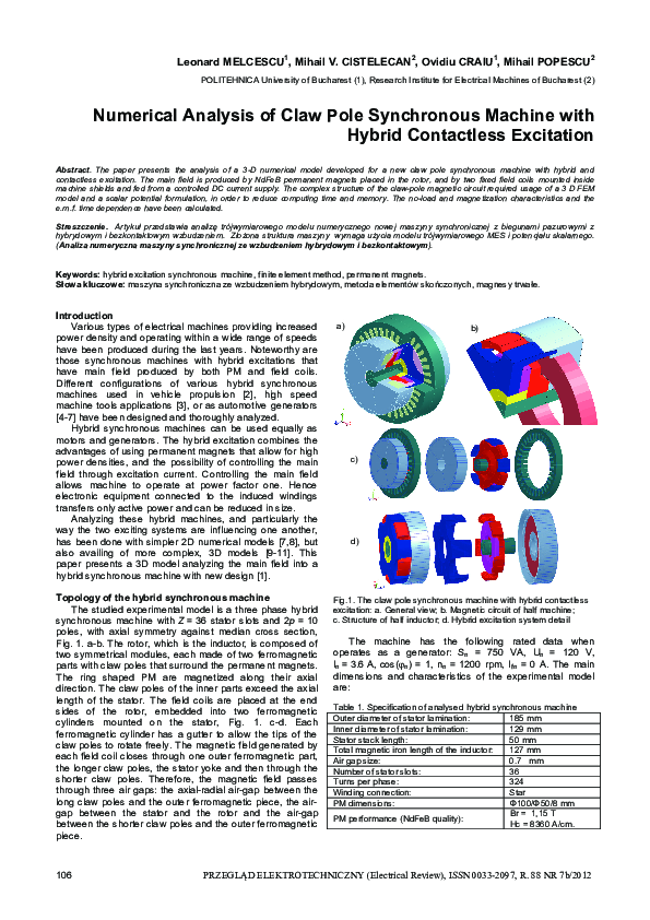(PDF) Numerical Analysis of Claw Pole Synchronous Machine with Hybrid ...