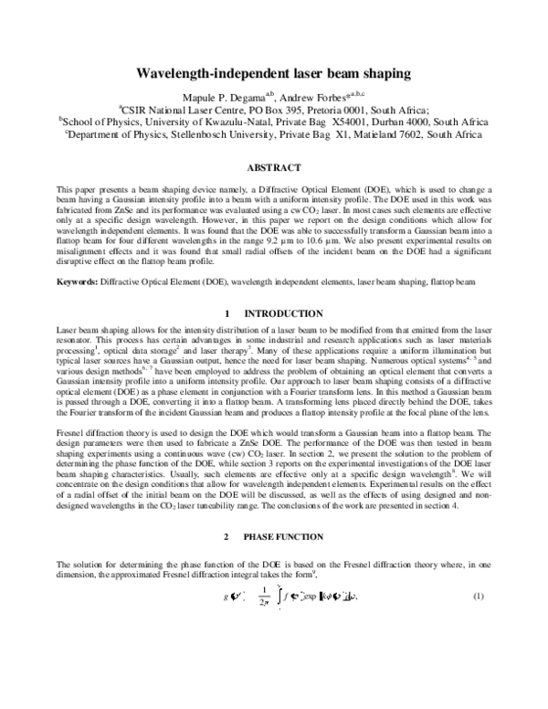 (PDF) Wavelength-independent laser beam shaping
