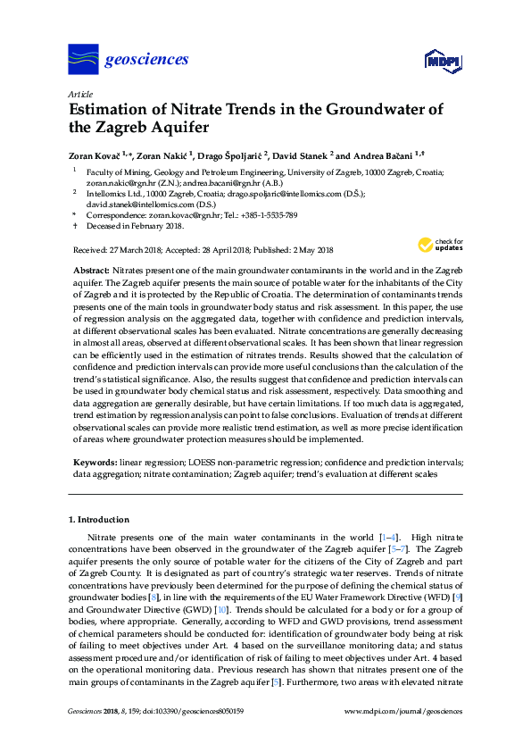  PDF Estimation Of Nitrate Trends In The Groundwater Of The Zagreb 