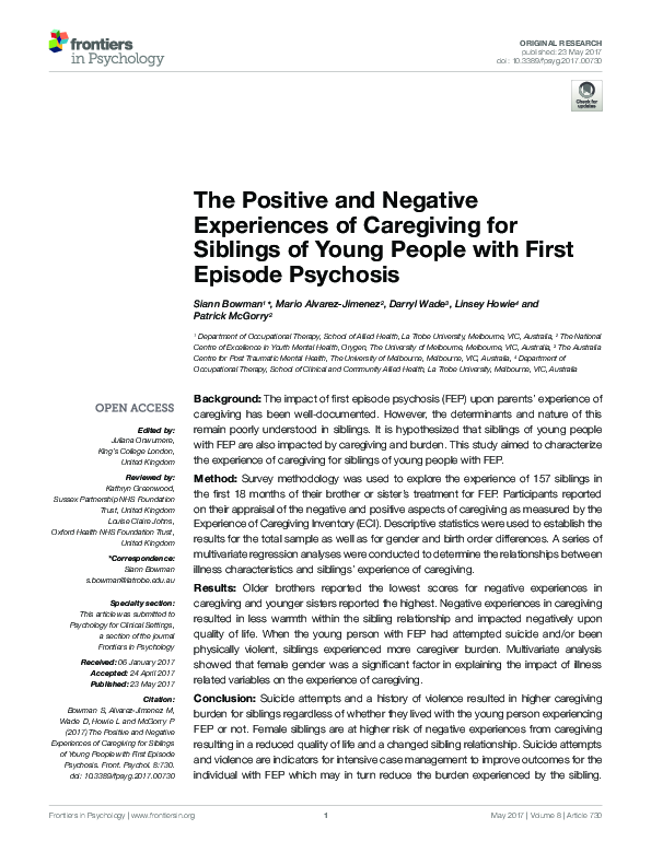 (PDF) The Positive and Negative Experiences of Caregiving for Siblings ...