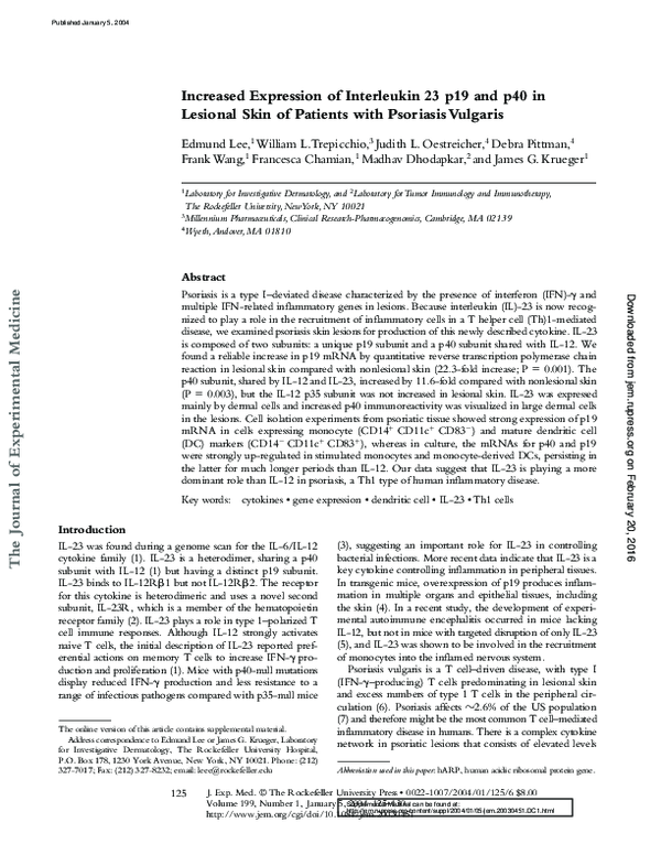 (PDF) Increased Expression of Interleukin 23 p19 and p40 in Lesional ...