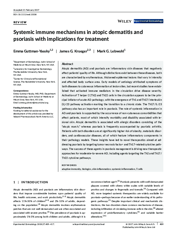 (PDF) Systemic immune mechanisms in atopic dermatitis and psoriasis ...