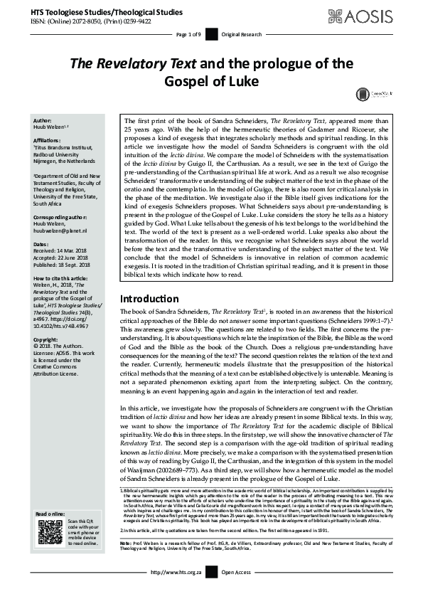 (PDF) The Revelatory Text and the prologue of the Gospel of Luke