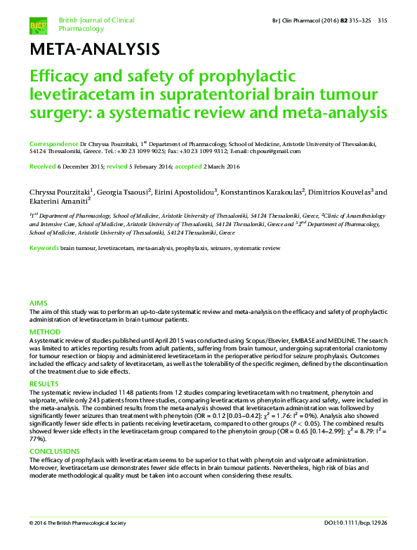 (PDF) Efficacy and safety of prophylactic levetiracetam in ...