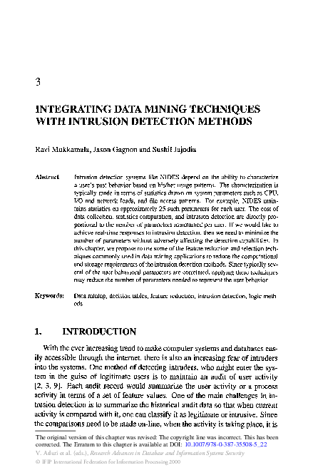 (PDF) Integrating Data Mining Techniques with Intrusion Detection Methods