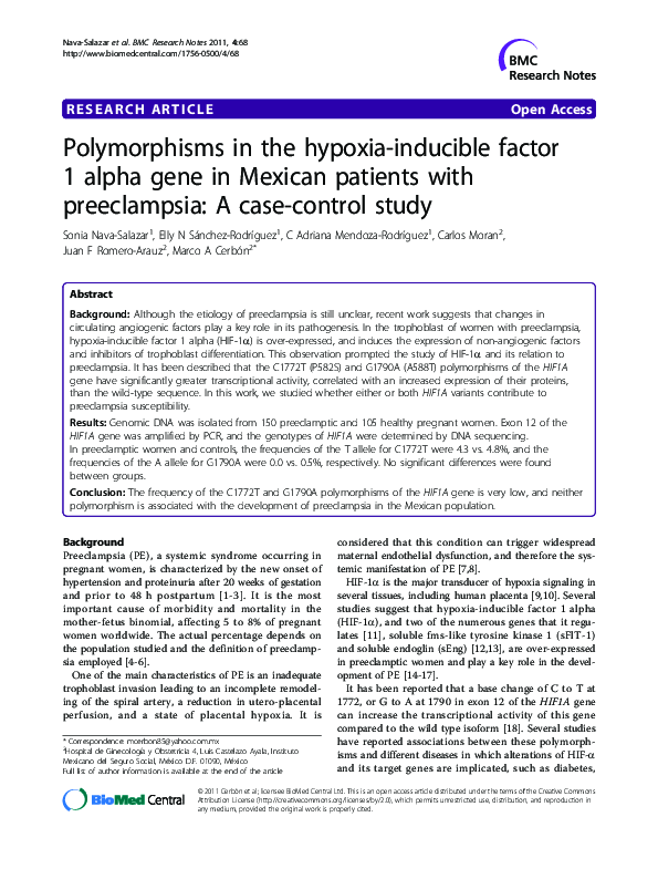 (PDF) Polymorphisms in the hypoxia-inducible factor 1 alpha gene in ...